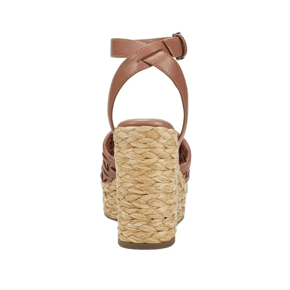 Marc Fisher Women Braided Raffia Chunky Platform Sandals 10 M Cognac Brown